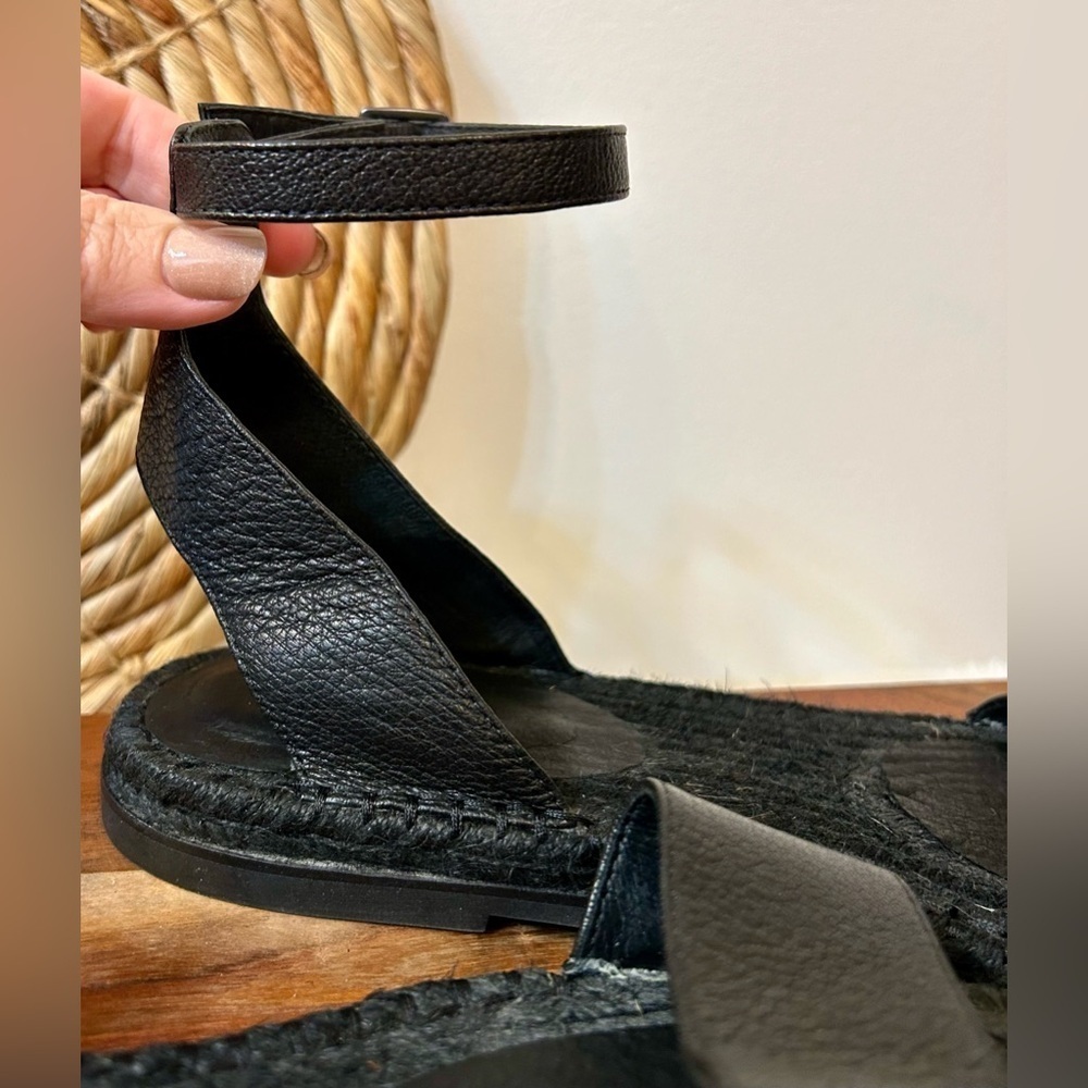 Eileen Fisher Mike Tumbled Leather Espadrille Sandals in Black Size 11 - Picture 8 of 10